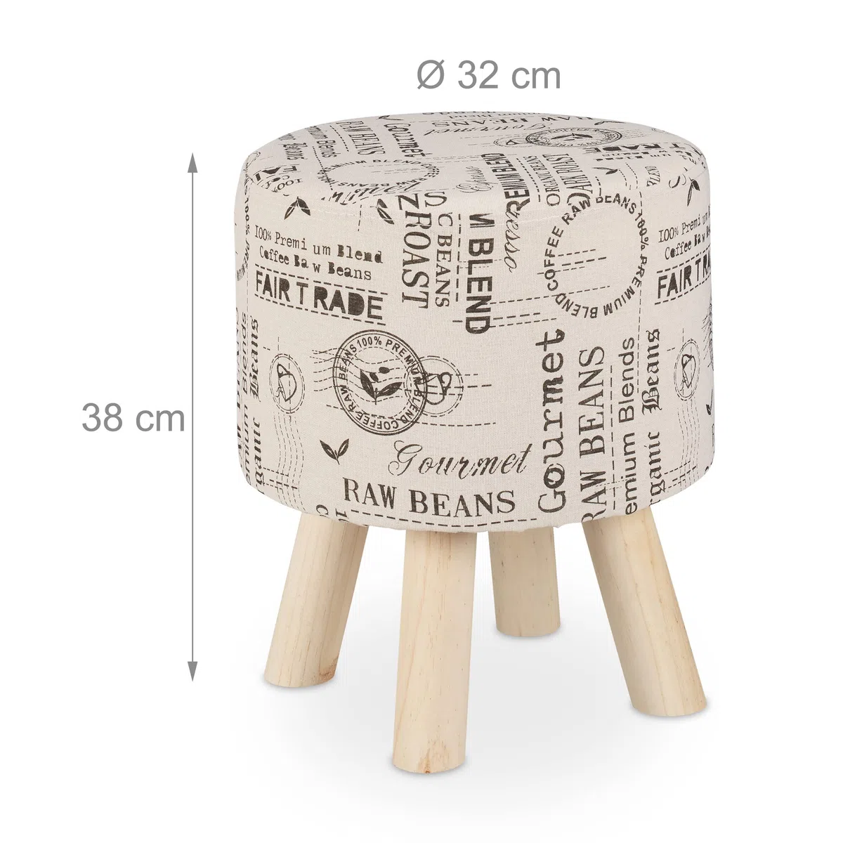 Relaxdays Sgabello Imbottito Design caffè Gambe Legno Poggiapiedi Basso Shabby Chic 38x32 cm Crema