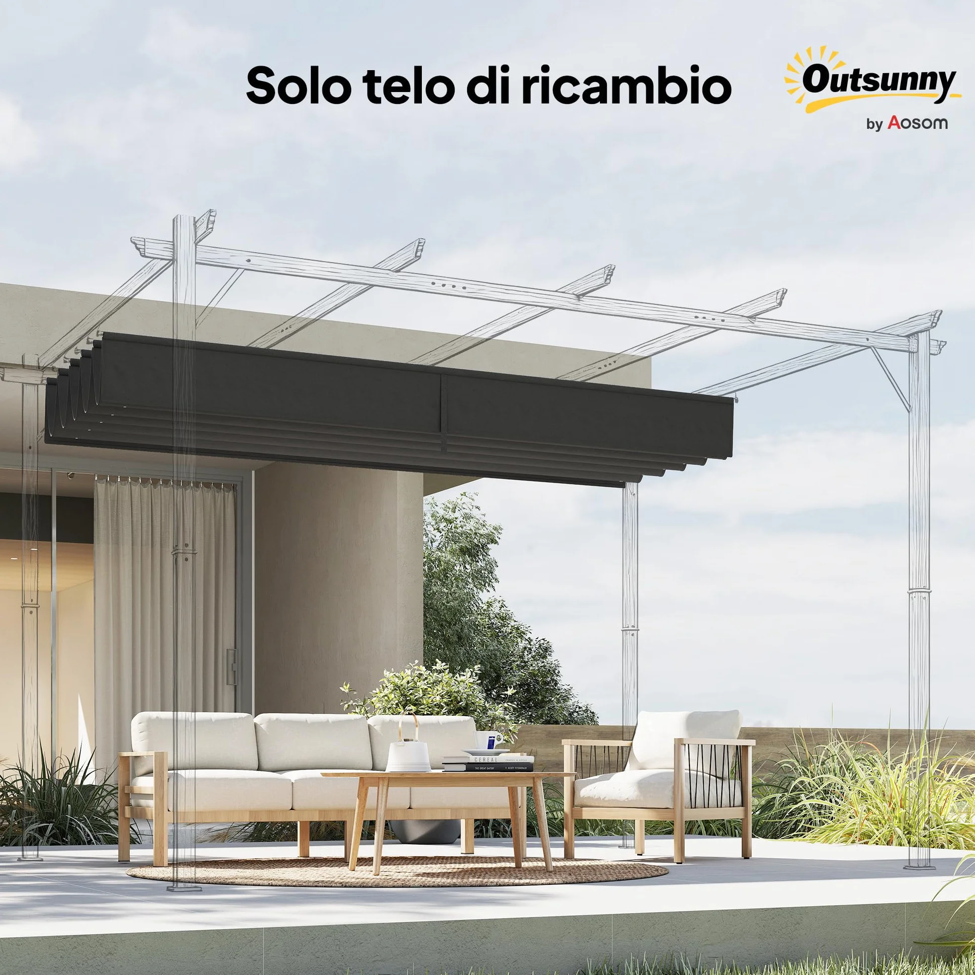 Outsunny Tetto di Ricambio per Gazebo Pergola, 350x260 cm, Poliestere Traspirante, Grigio Scuro