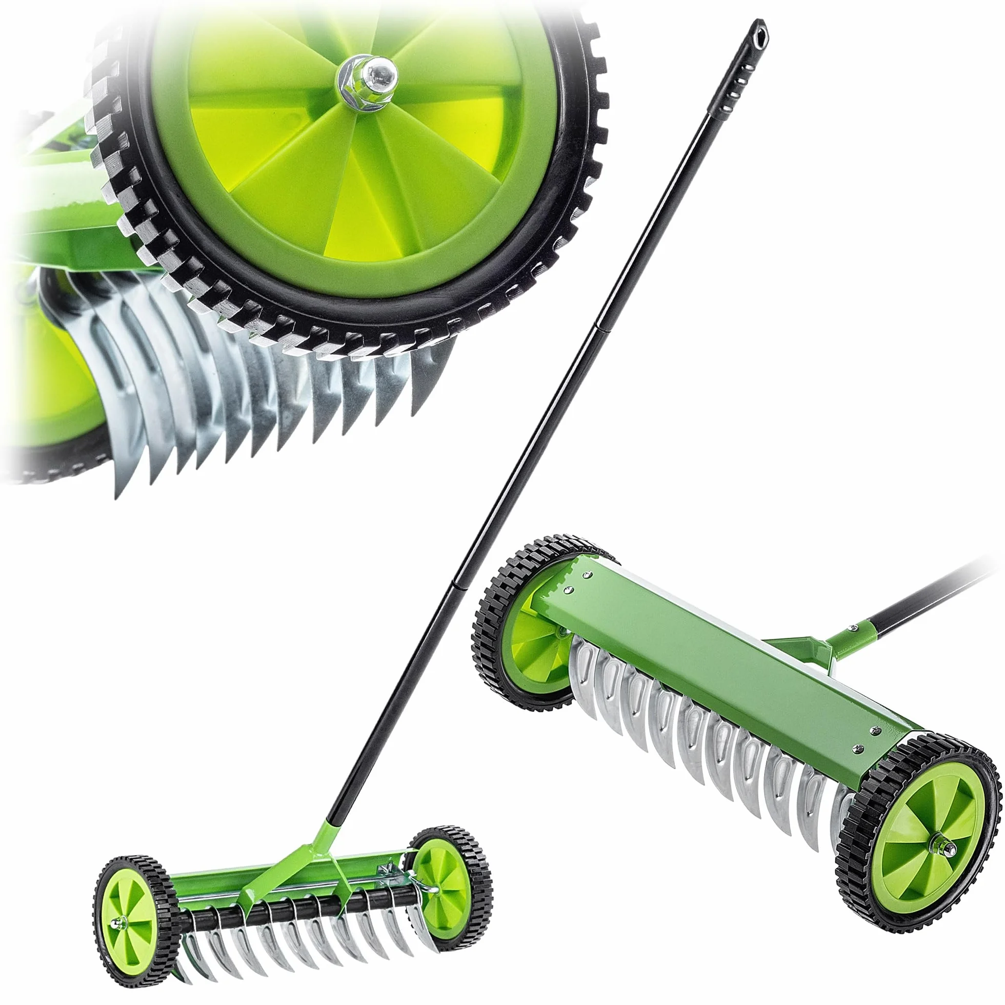 KADAX Scarificatore manuale da prato con ruote rastrello in metallo aeratore coltivatore