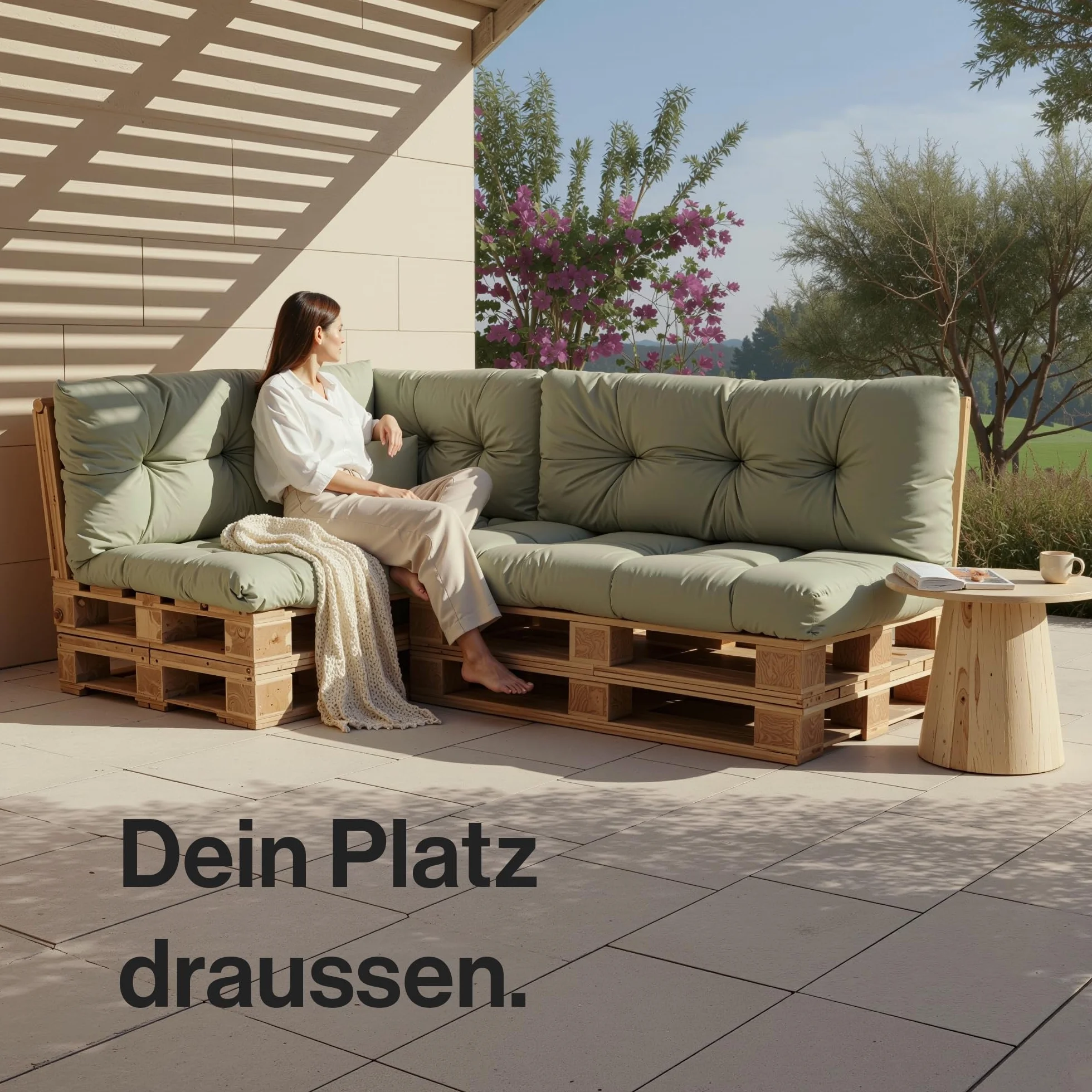 Set di Cuscini per Pallet Impermeabili – Cuscino D’assise per Pallet Europei – Imbottitura con Schiuma Granulare Poulirette – Include Cuscino D’assise 120x80cm + Schienale 120x40cm
