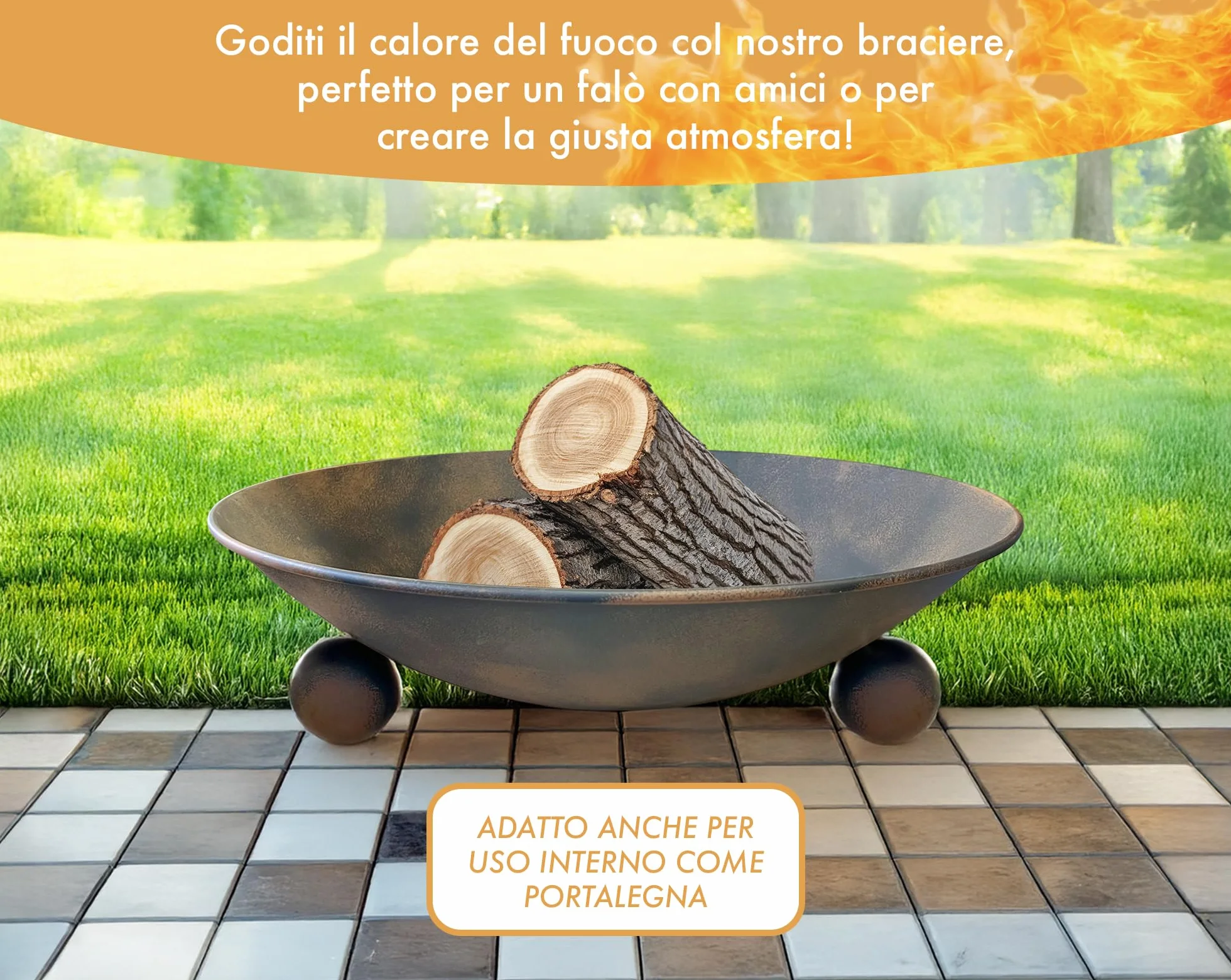 IlGruppone Braciere da Giardino Ø57 Cm Cesto da Fuoco Design Moderno Colore Ruggine con Fori Drenaggio
