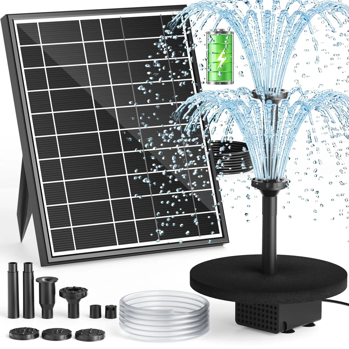 Pompa per fontana solare 7,5W 3000mAh 7 modalità di spruzzo tubo PVC 1,5m