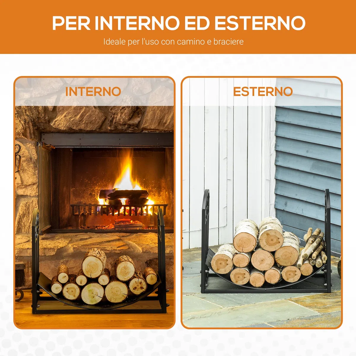 Outsunny Portalegna Metallico Interno Esterno 60kg Nero 60.5x36x46.5cm