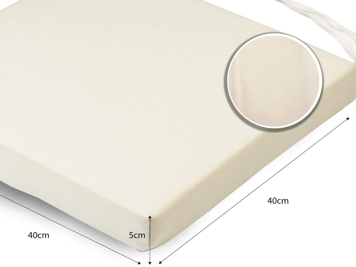 Sunnypillow 4 Cuscini per Sedia con Nastri 40x40 cm 5 cm Spessore per Sedie Panche Interno Esterno Cremoso