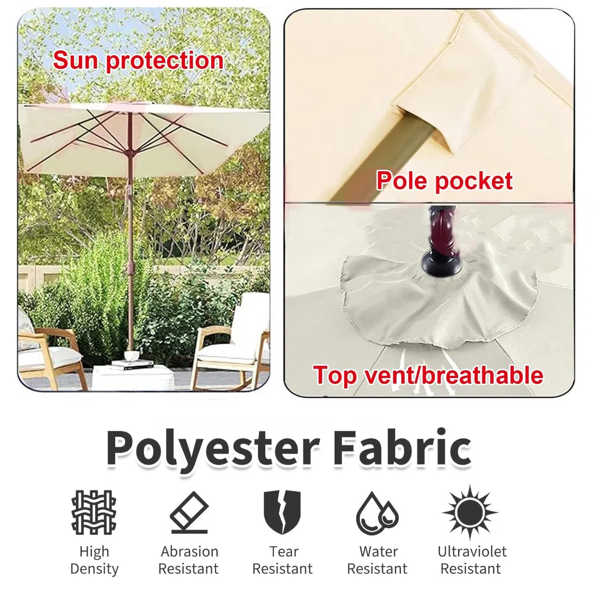 Copertura Di Ricambio Per Ombrellone Da Giardino Esterno, Telo Di Ricambio Per 2x2m 3x2m 3x3m Ombrellone, 6 Stecche, Impermeabile, Baldacchino Di Ricambio Ombrellone Spiaggia Piscina(Grays,3x2m)