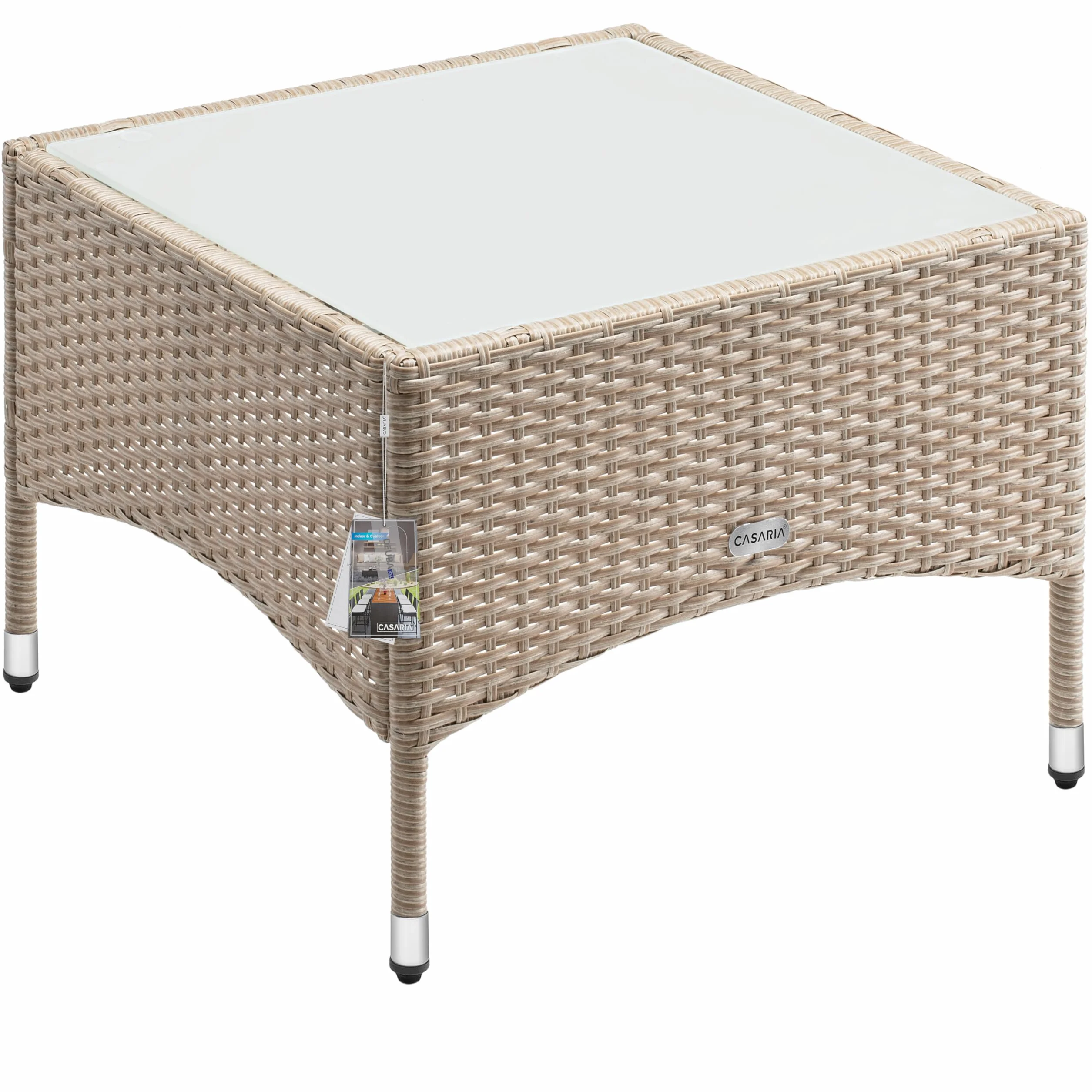 Casaria Tavolino da Giardino Esterno in Polyrattan 58x58x42cm Tavolo Basso da Caffè Quadrato Vetro
