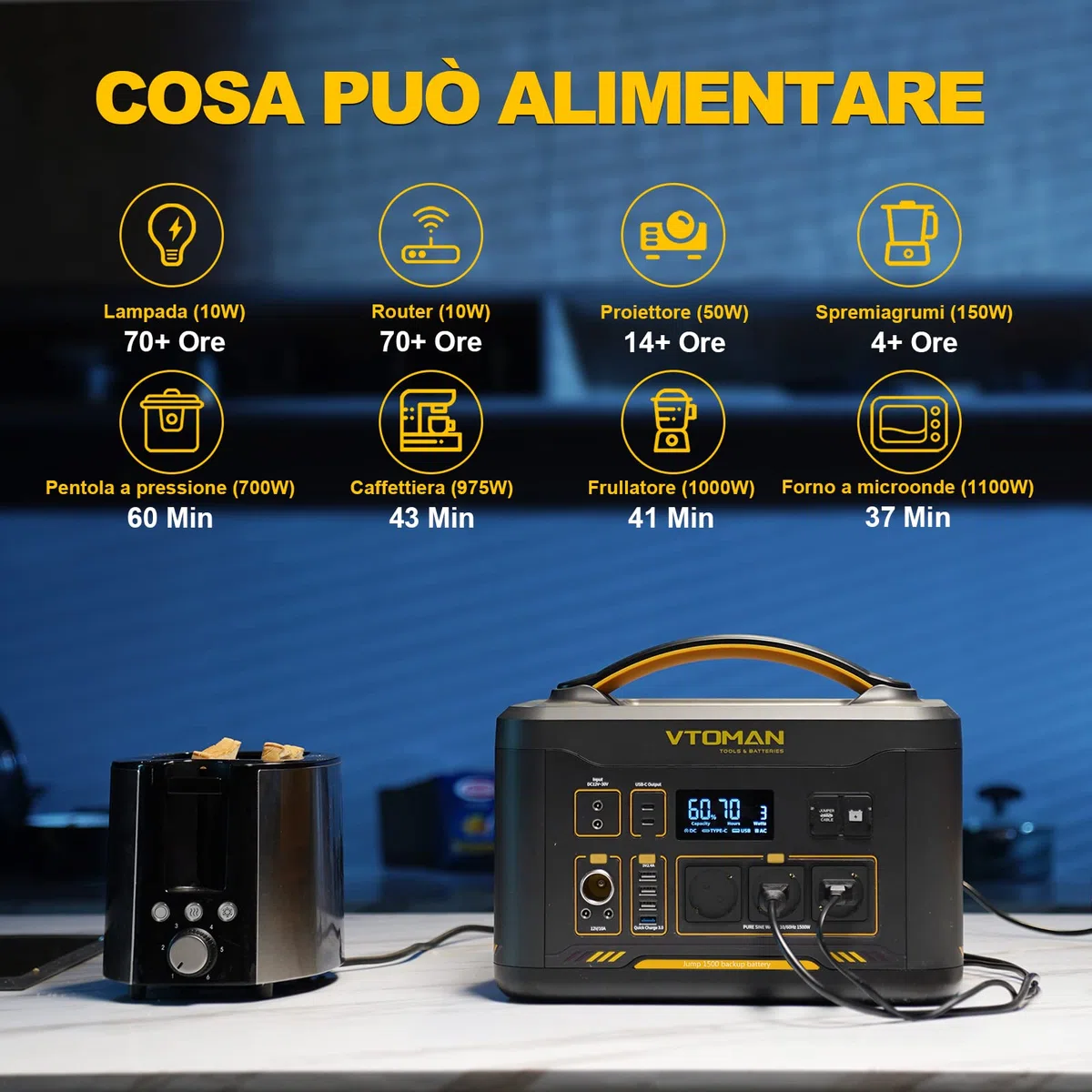 VTOMAN Jump 1500X Centrale Elettrica Portatile - 1500W/828Wh LiFePO4 Batteria Power Station Generatore Solare, Capacità Espandibile a 2376Wh, per Campeggio, Emergenza, Viaggio