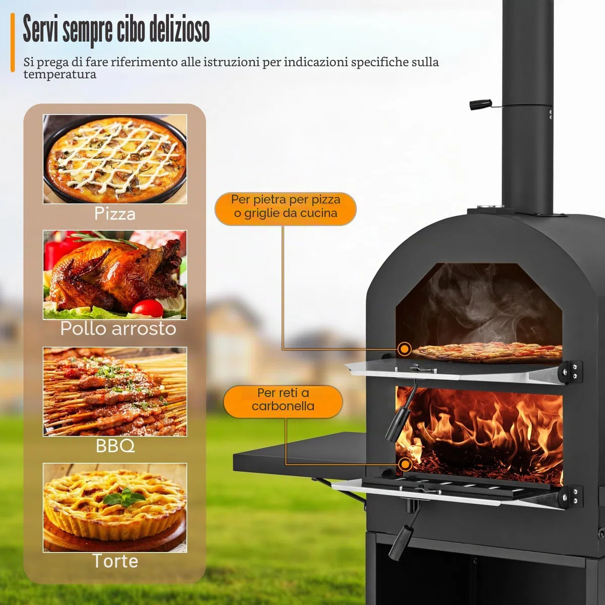 KOMFOTTEU Forno per pizza per esterni portatile 2 strati con borsa trasporto, pala, termometro, cottura per barbecue campeggio picnic