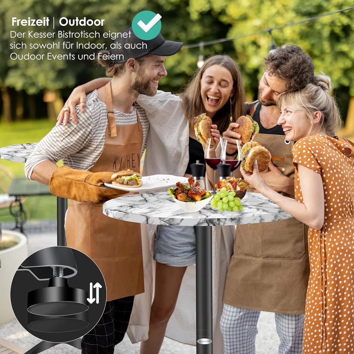 KESSER® Tavolo da bistrot 2 in 1, set da 1 pezzi, piastra in alluminio in acciaio inox, altezza 70 cm/115 cm, tavolo per feste, diametro 80 cm, per interni ed esterni, tavolo da ricevimento, tavolo