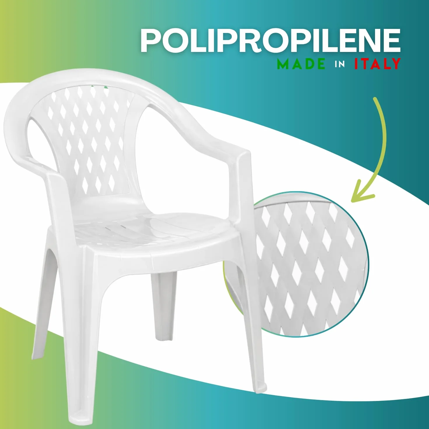 VIRSUS Set 4 Sedie da Giardino in Polipropilene Bianco 57x61.5x79 cm Impilabile con Braccioli