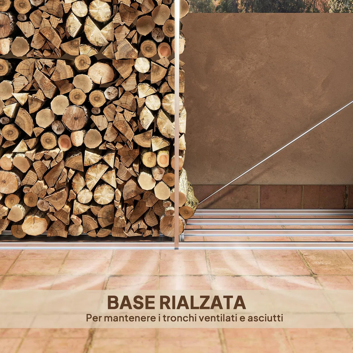 Outsunny Portalegna da Esterno Acciaio Galvanizzato 240x86x160cm Nero con Base Rialzata e Tetto Inclinato