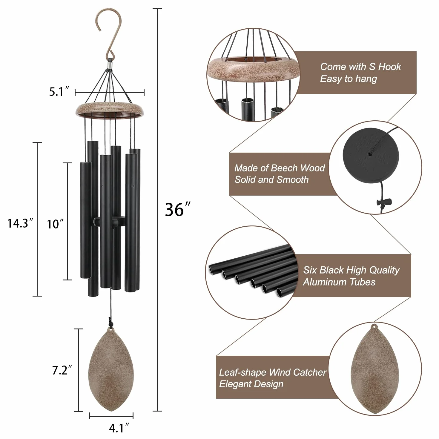 ASTARIN Wind Chimes for Outside Deep Tone,36 Inch Windchime Outdoors，Chimes for Outdoors,Sympathy Wind Chimes Memorial for Mom Dad，All Metal Wind Chime