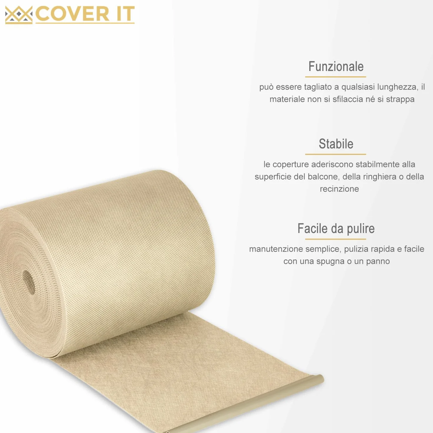 COVER IT Beige Rotolo Frangivista da Esterno 19cmx33m - Frangivista per Recinzione Giardino Peso Base 150 g/m2 - Strisce Frangivista PVC - Ombreggiante per Recinzione