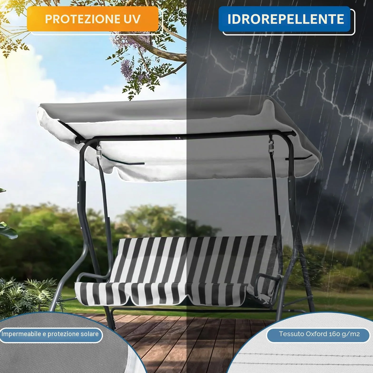 Tettuccio per Dondolo Tetto di Ricambio per Dondolo da Giardino, Copertura di Ricambio Dimensioni 2 e 3 Posti e Vari Colori, 200 x 145 cm