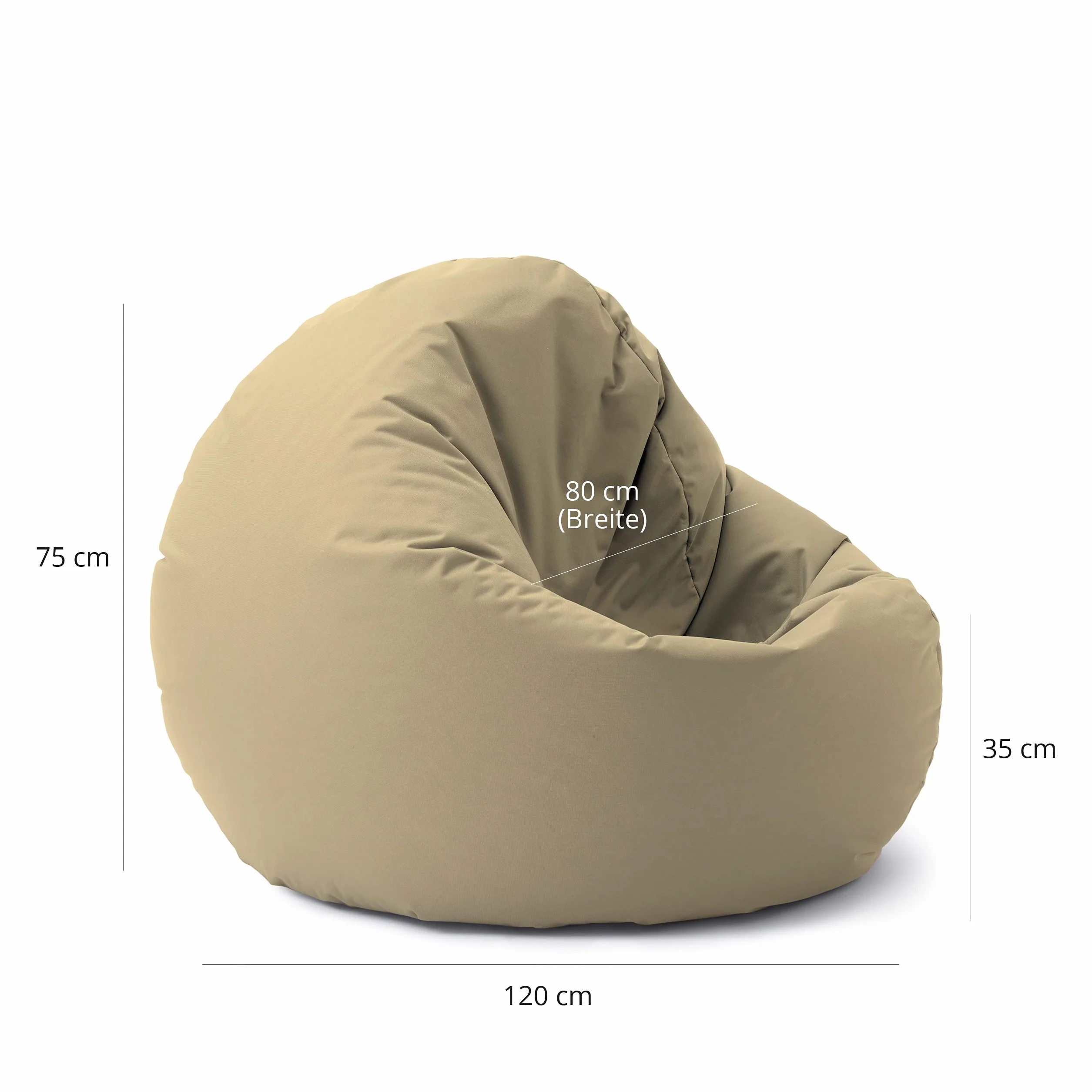 Lumaland Poltrona a sacco pouf rotondo 2 in 1 300 l 120 x 80 x 75 cm impermeabile beige