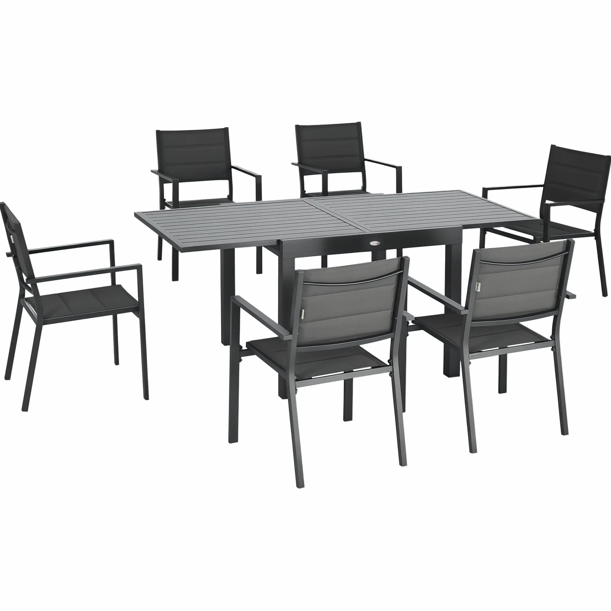 Outsunny Set da Giardino in Alluminio 7 Pezzi Tavolo Rettangolare Allungabile 6 Sedie Grigio