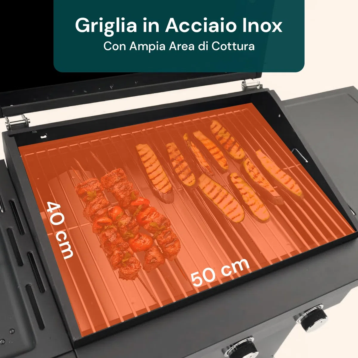 Avilia Barbecue a Gas GPL 3 Fuochi Fornello Laterale Griglia Acciaio Piastra Ghisa BBQ Termometro