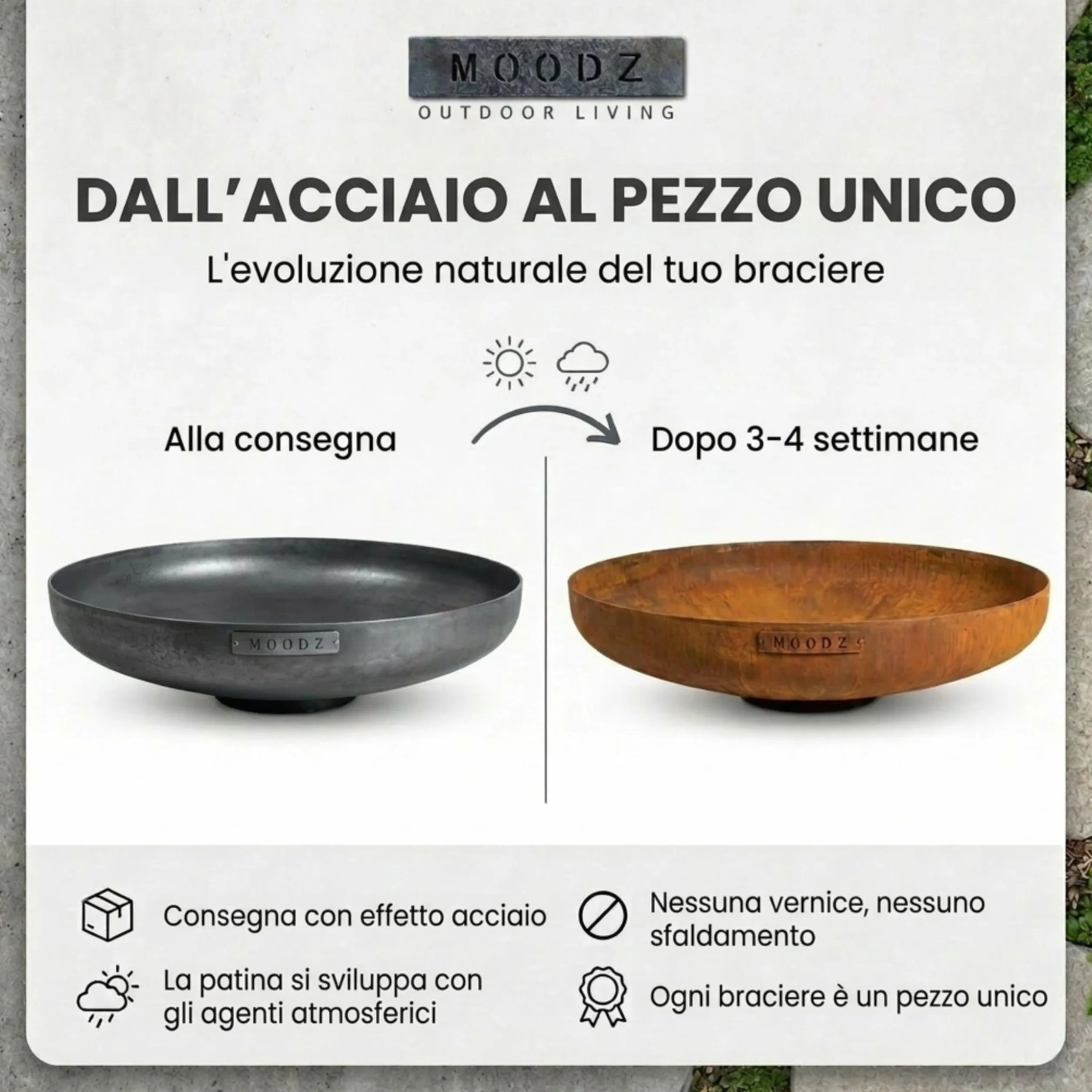 MOODZ Outdoor Living Braciere da Giardino Corten Ø100 cm