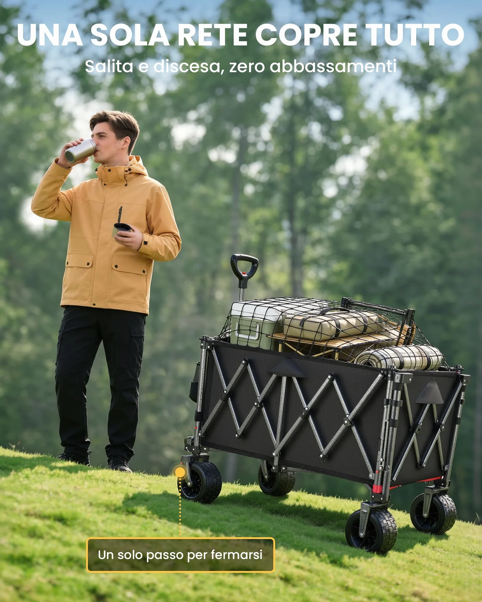 Carrello Spiaggia YEAUPE PRO XXXL con Grandi Ruote Girevoli 360°, 250kg 200-300L, Nero