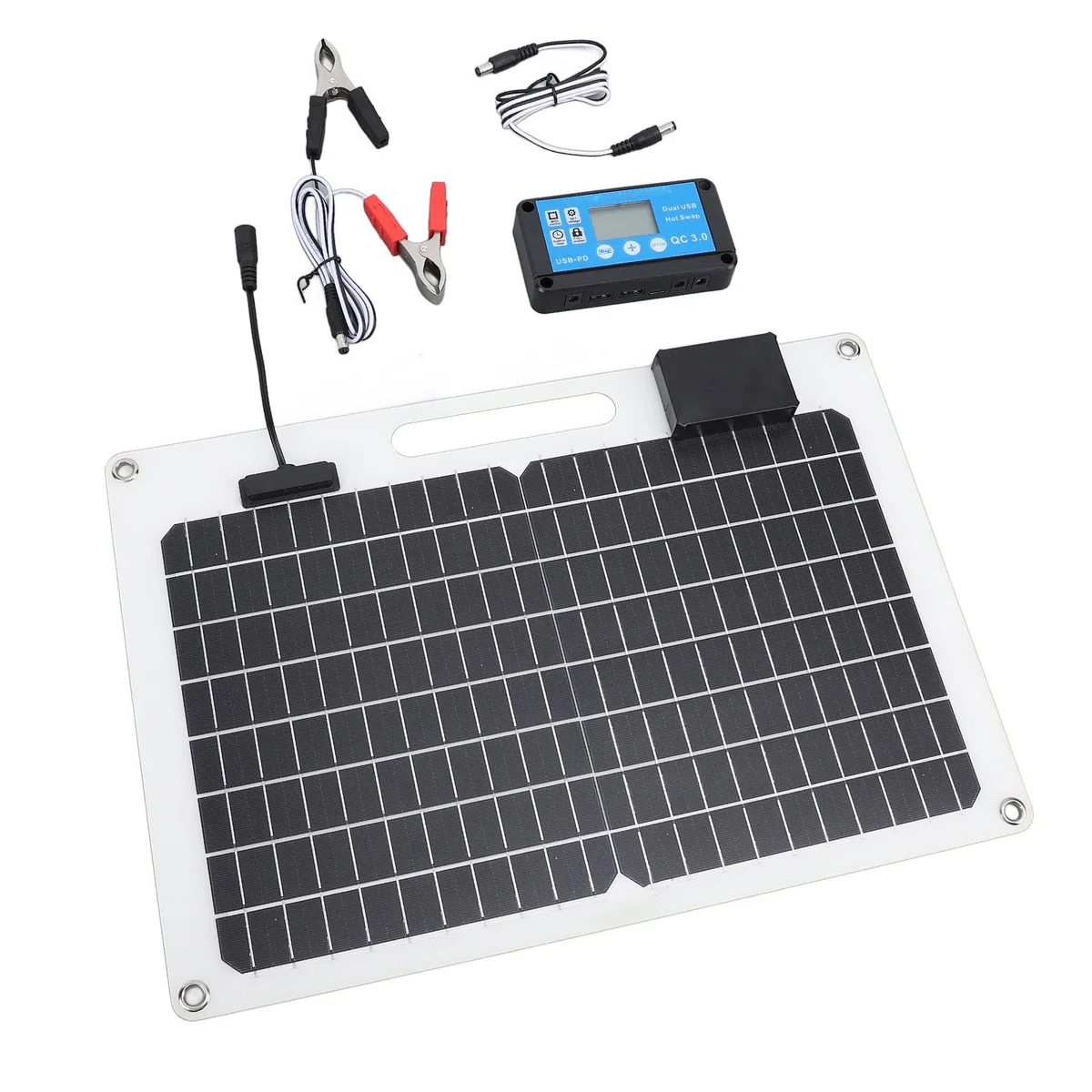 Caricatore Pannello Solare Monocristallino 12V/24V 100W Doppia USB per Barche Tetto