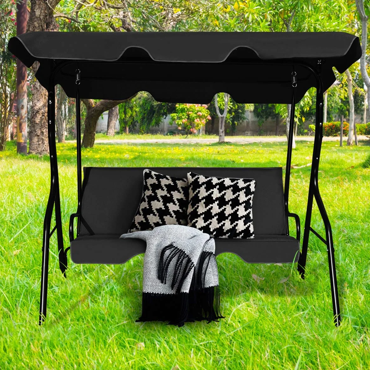 RELAX4LIFE Dondolo da Giardino 2/3 Posti, Dondolo da Esterno in Acciaio, Tettuccio Parasole Regolabile, per Arredo Giardino, Terrazzo e Balcone (170x110x153cm, Nero)