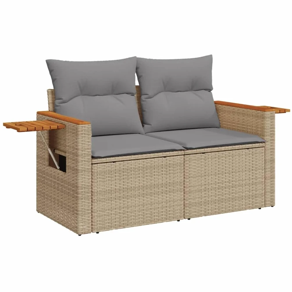 IKAYAA Divanetto da Esterno 2 Posti con Contenitore Divano da Giardino in Polyrattan Salotto da Giardino in Polyrattan Set da arredo per Esterno con Cuscini-Beige e Grigio Chiaro-2 pz