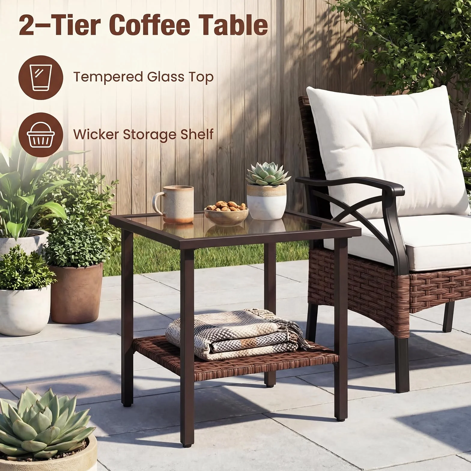GIANTEX Set da Giardino in Rattan per 2 Persone con Poltrone e Sgabello