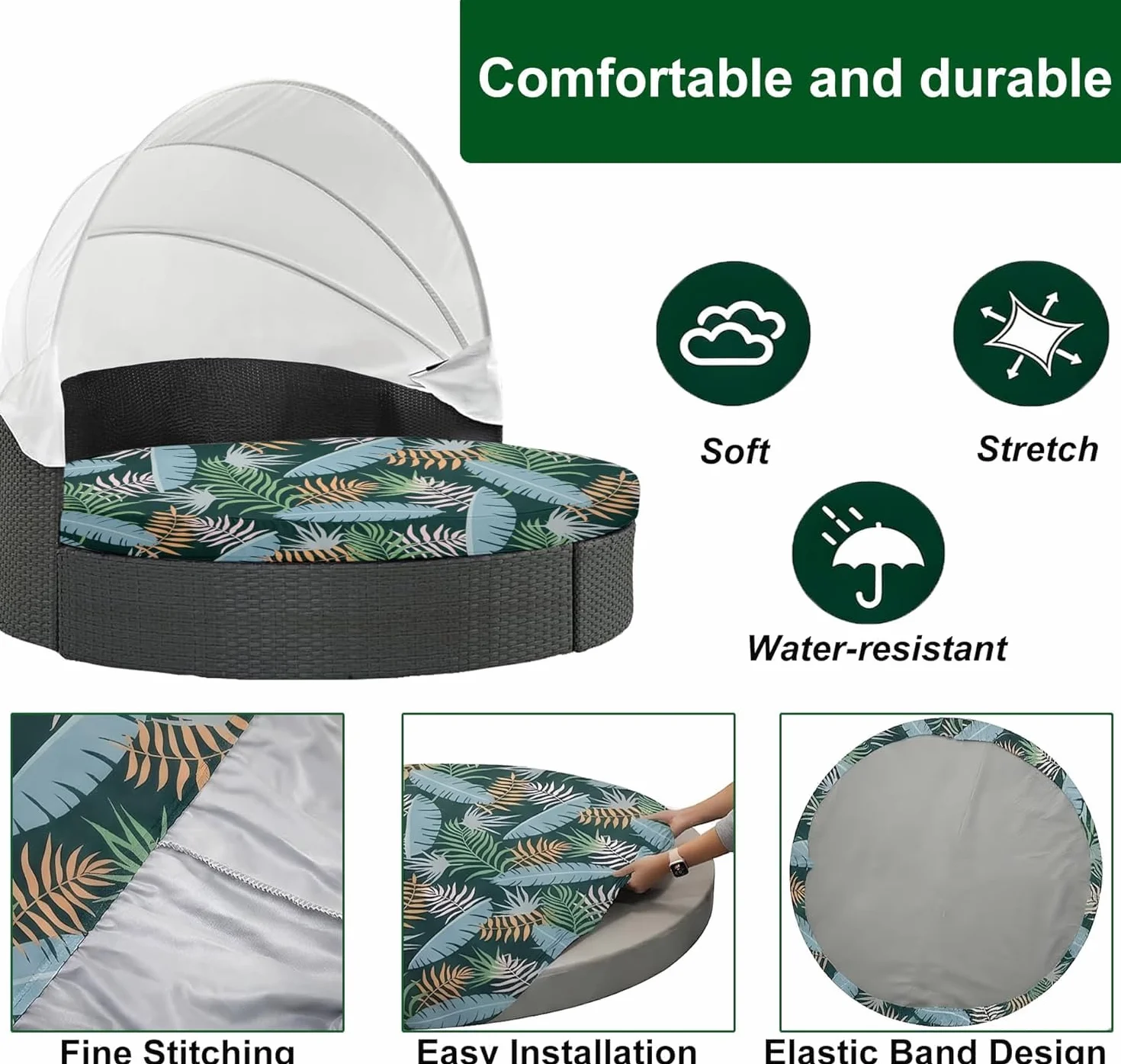 Fodera di ricambio per cuscino lettino da esterno 168 cm con fascia elastica Foresta Verde