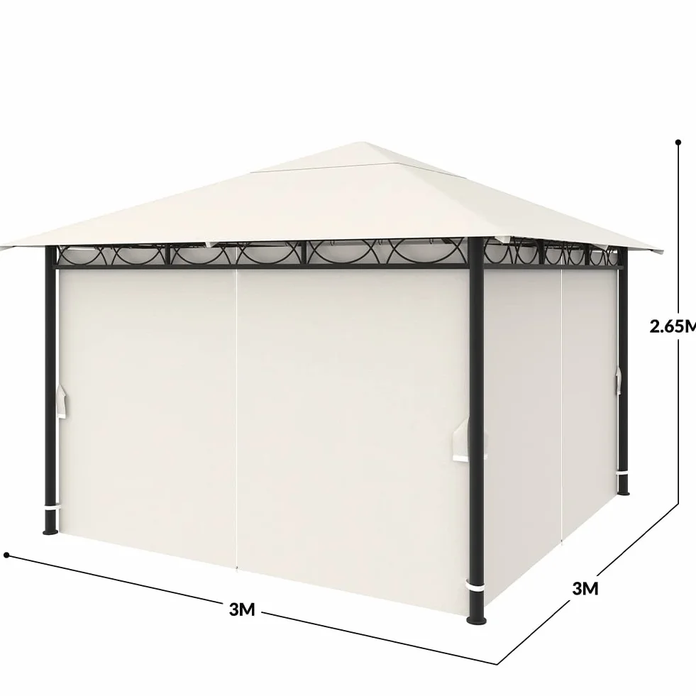 Gazebo da Giardino 3x3 Metri Beige in Metallo Robusto con Tende Chiusura Cerniera Zip Impermeabile Struttura Tubolare Ferro
