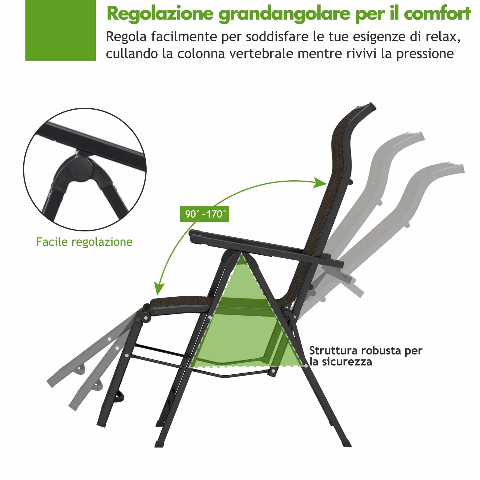 COSTWAY Sdraio da Giardino Pieghevoli in Rattan e Acciaio, Schienale Regolabile 10 Posizioni, Portata 113 kg, 2 Pezzi