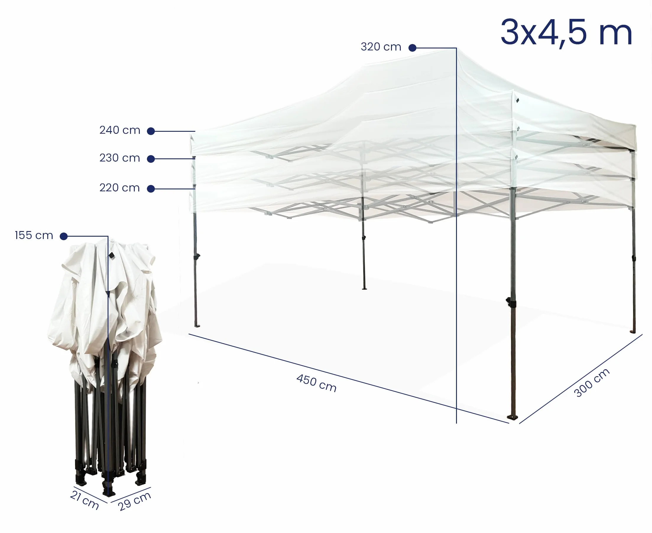 Gazebo Pieghevole Impermeabile 3x4,5 m Struttura Acciaio con Pareti Laterali