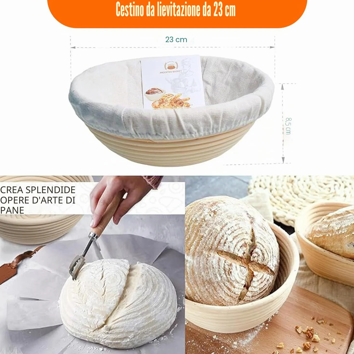 Forno olandese in ghisa da 5 qt (kit per lievito madre con cestello per lievitazione, lame e coperchio - ideale per cuocere il pane) (cucina familiare, friggere, brasare e barbecue)