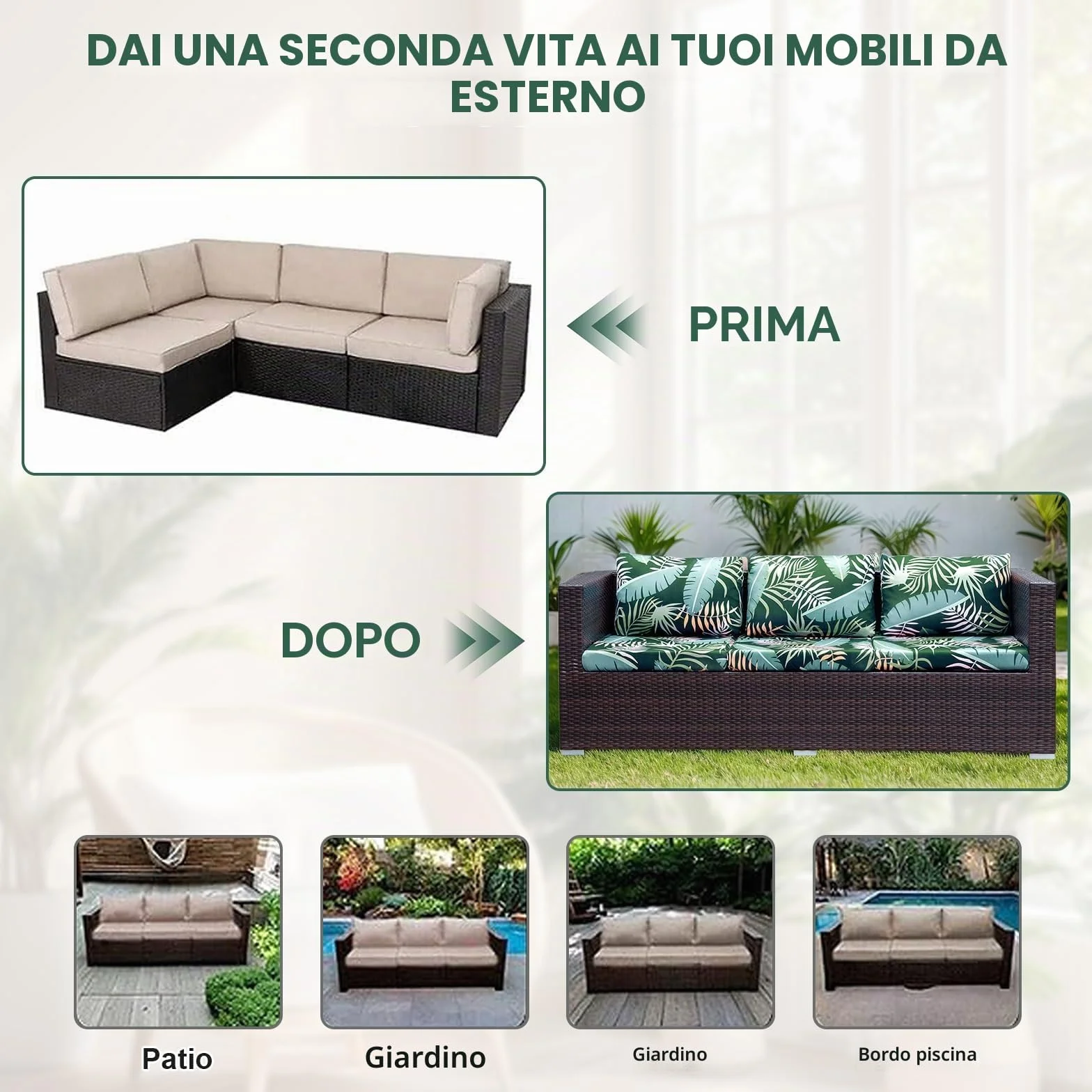 Federa per cuscino divano esterno elasticizzata ricambio 8 pezzi coprisedili patio protezioni resistenti