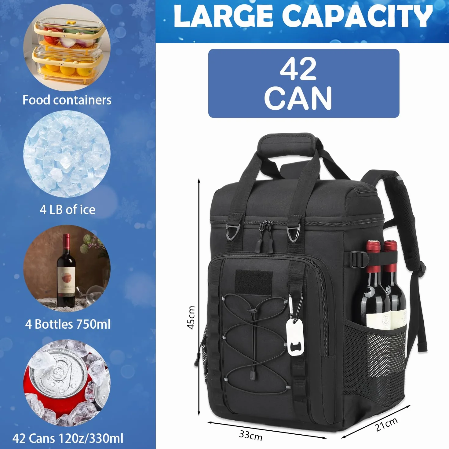 Borsa termica 45 L 42 lattine tattica per picnic spiaggia barbecue campeggio