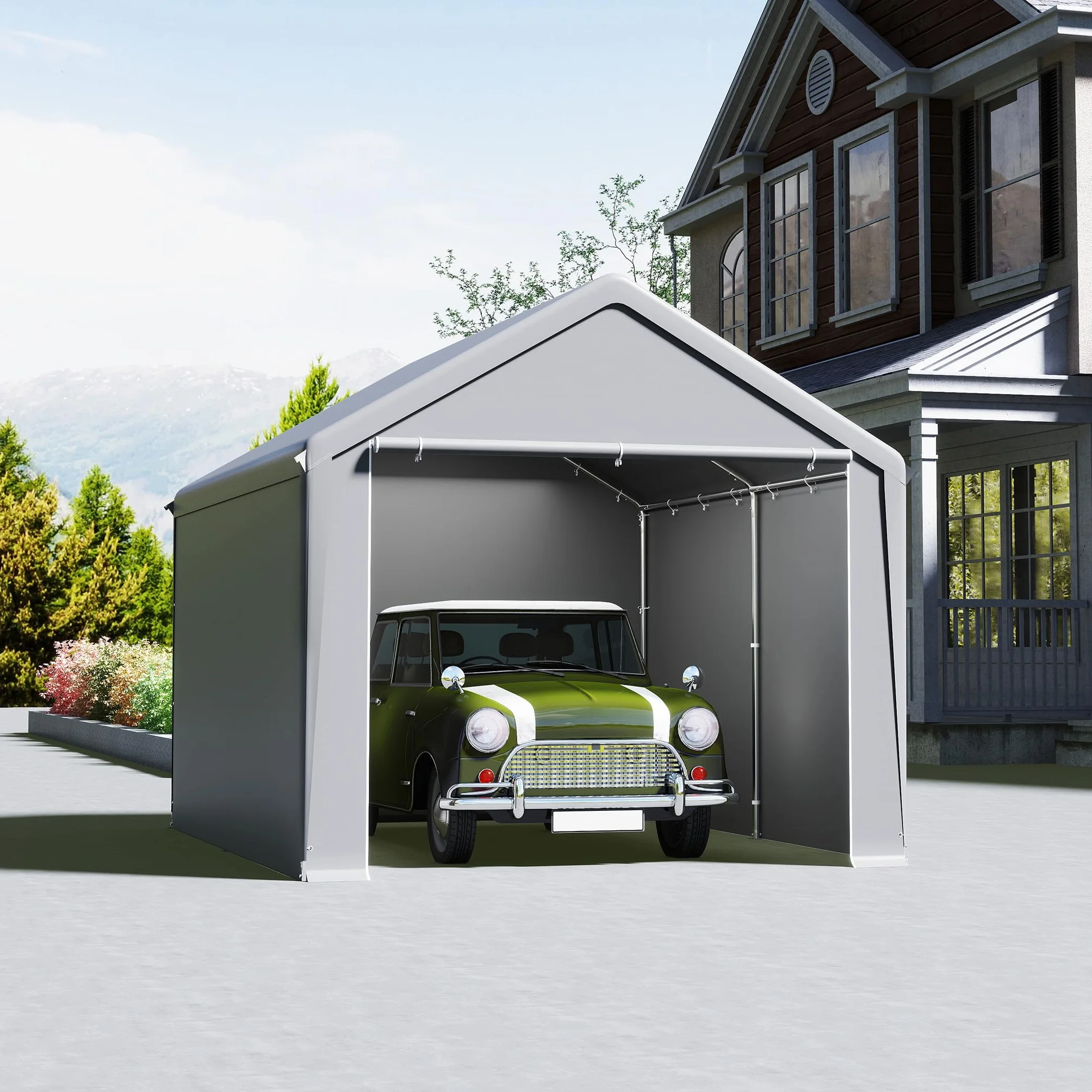 UISEBRT Garage per tende da 3 x 4 m tettoia tenda da campeggio telone PE telaio acciaio resistente