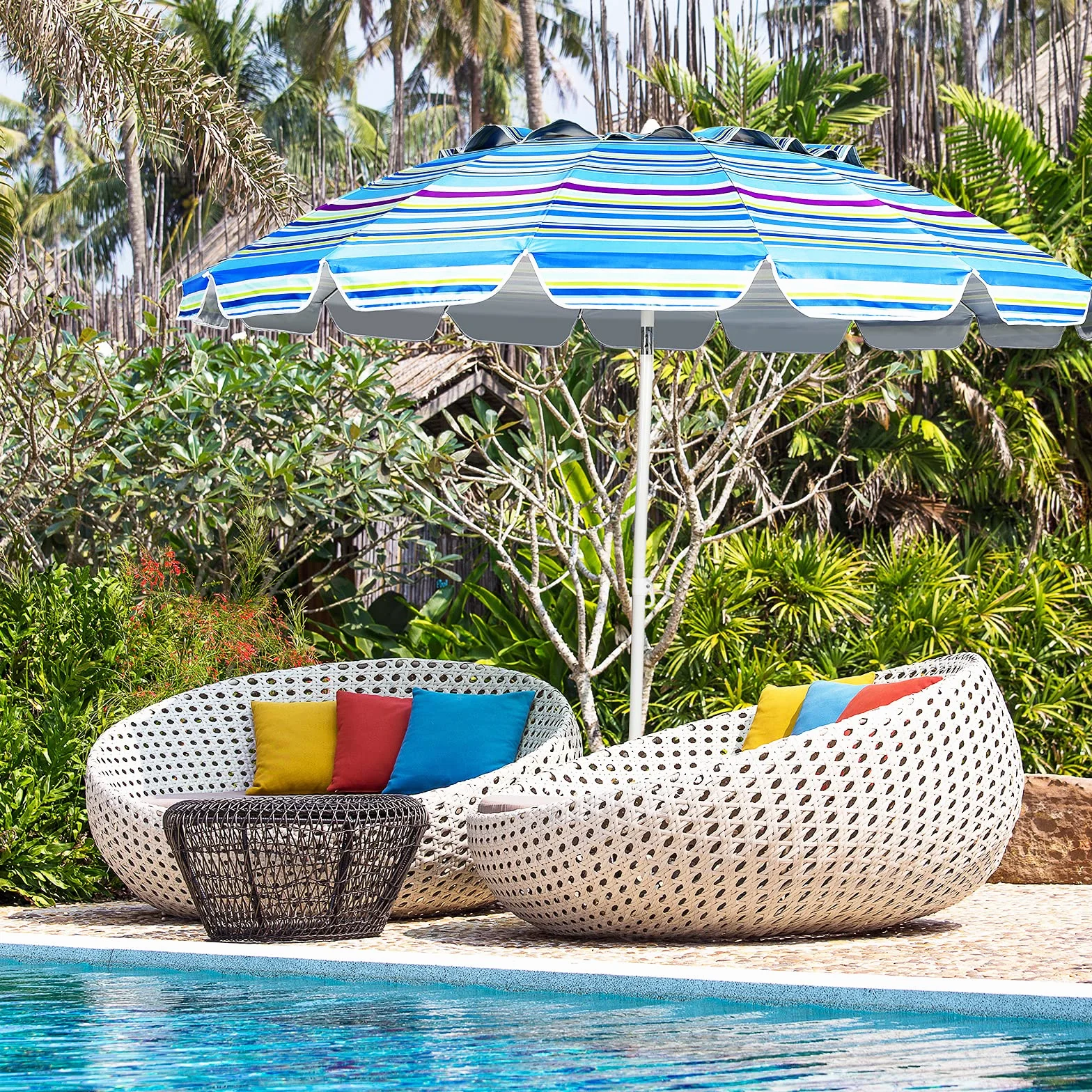 COSTWAY Ombrellone da Spiaggia 243 cm, Portabile, Inclinazione Regolabile, Filtro UV, con Borsa (Blu)