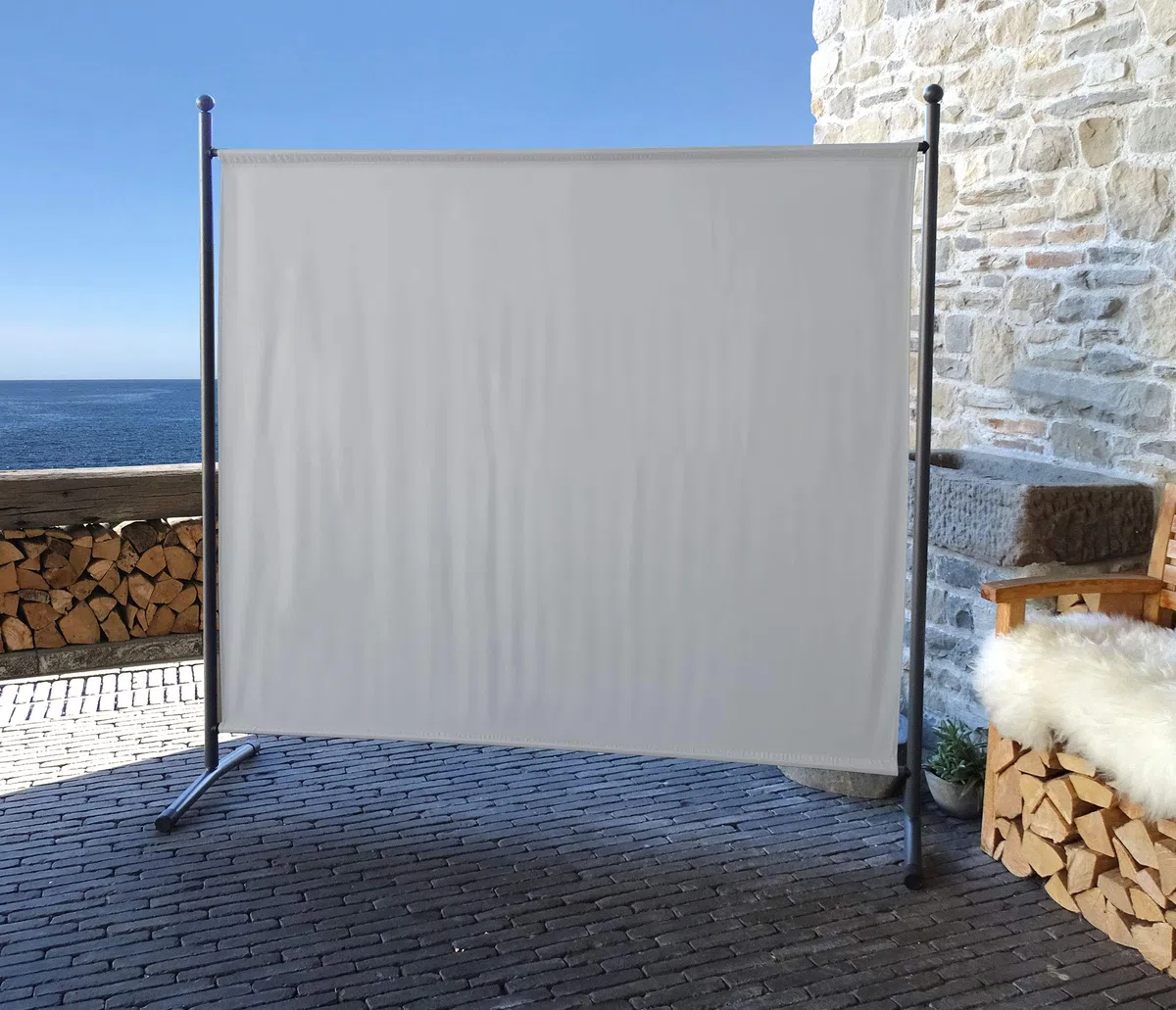QUICK STAR Paravento da Giardino 180 x 178 cm Divisorio in Tessuto Balcone Protezione della Privacy Bianco