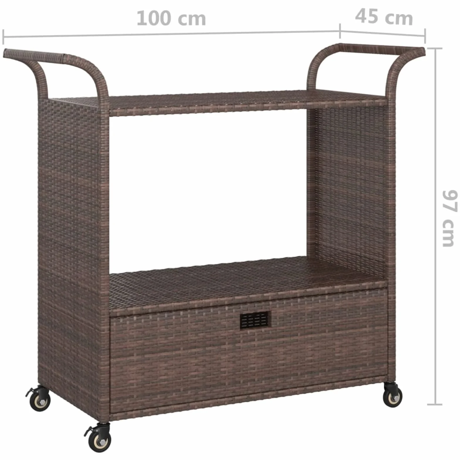 Rantry Carrello da Bar in Polyrattan Marrone 100x45x97 cm Mobili da Giardino Set