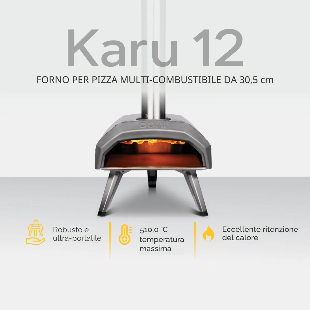 Ooni Karu 12 Forno Pizza a Legna e Carbone – 500°C in 60 Secondi – Portatile per Pizze 30 cm