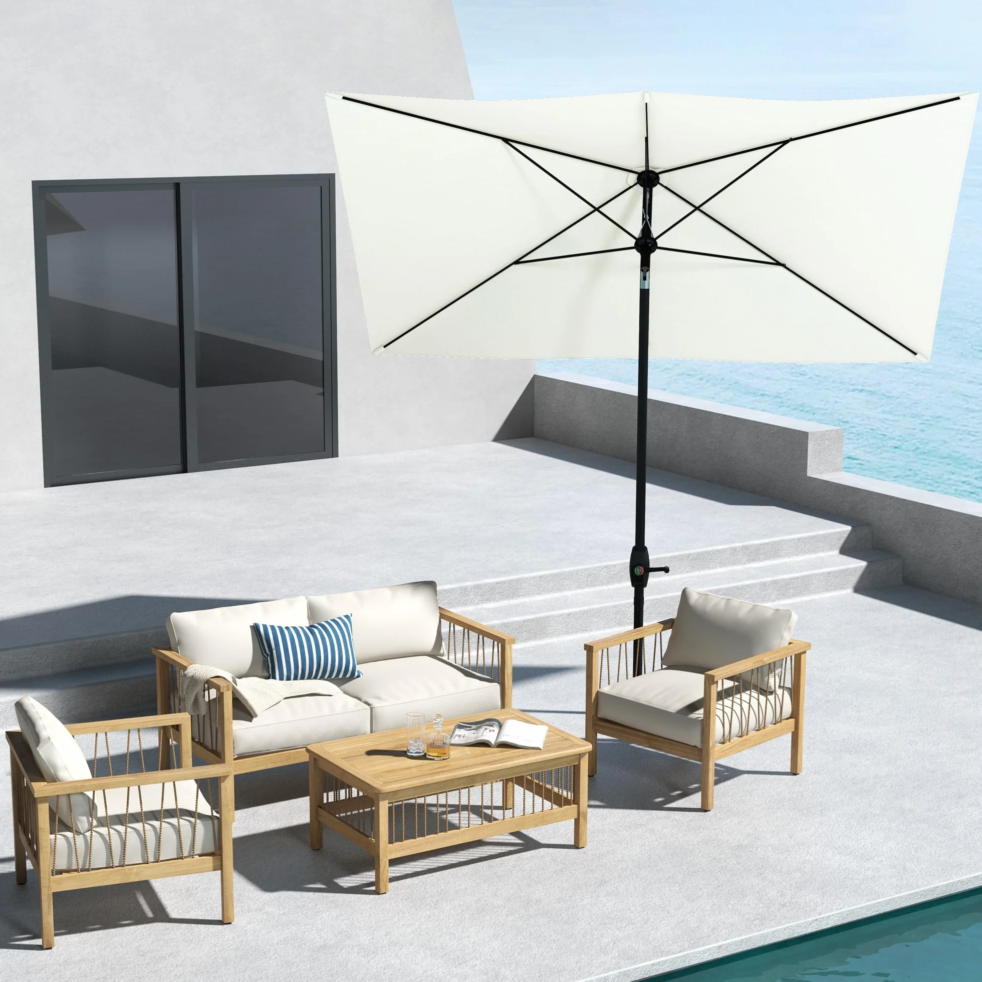 Outsunny Ombrellone Rettangolare 2x3m Alluminio UV 50+ con Apertura a Manovella e Inclinazione Regolabile