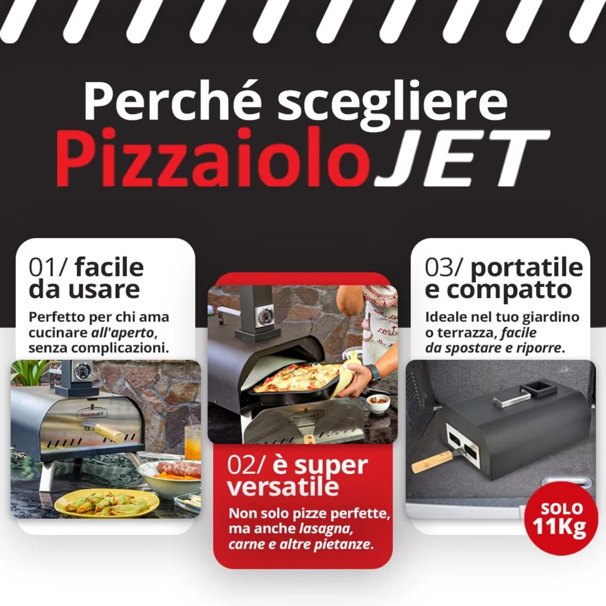 PizzaioloJet Forno Pizza a Pellet 460°C, 28 cm, 11 kg, Pietra Refrattaria, Termometro