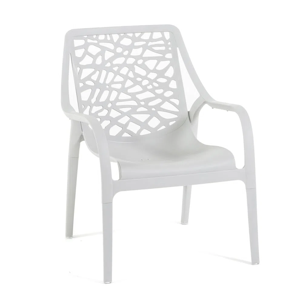 Set Maratea Salotto da giardino polipropilene fibra di vetro 4 posti Divano due posti 2 Poltrone Tavolino impermeabile impilabile Grigio Chiaro