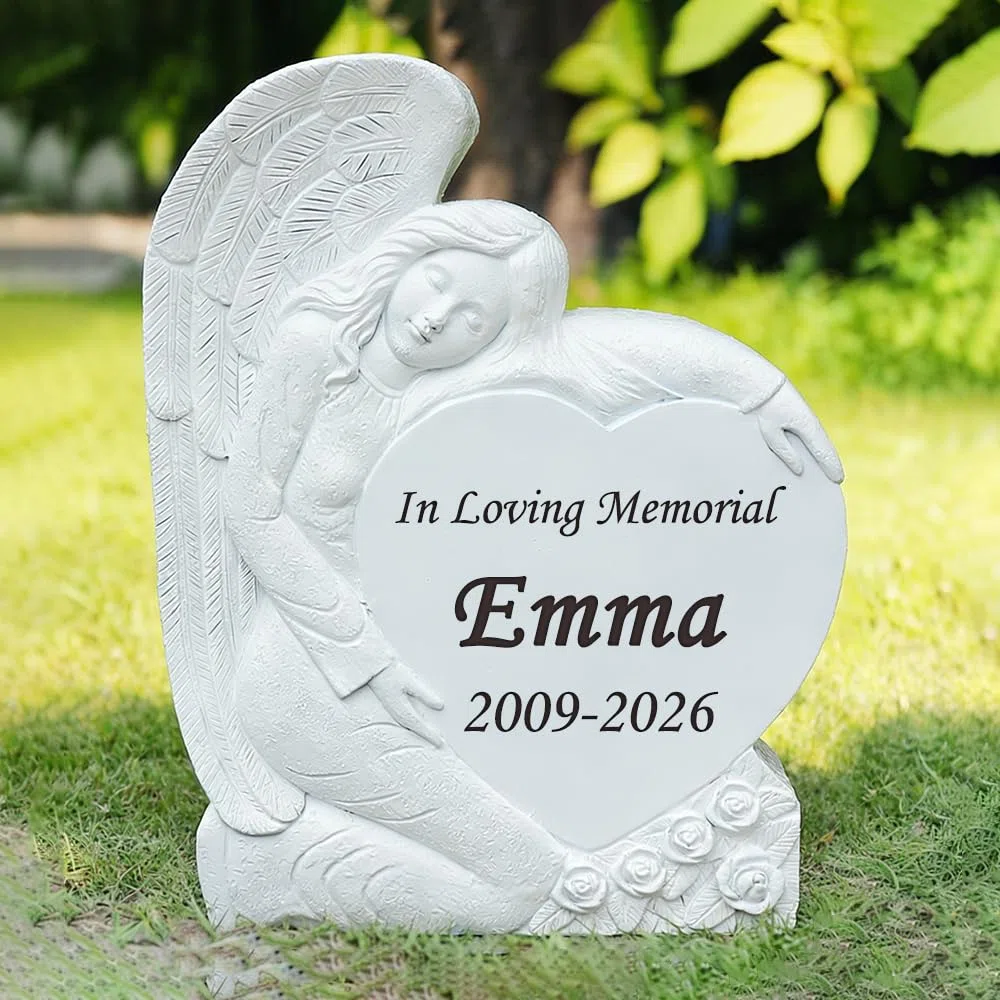 Pietre commemorative da giardino personalizzate con angelo inciso per cimitero