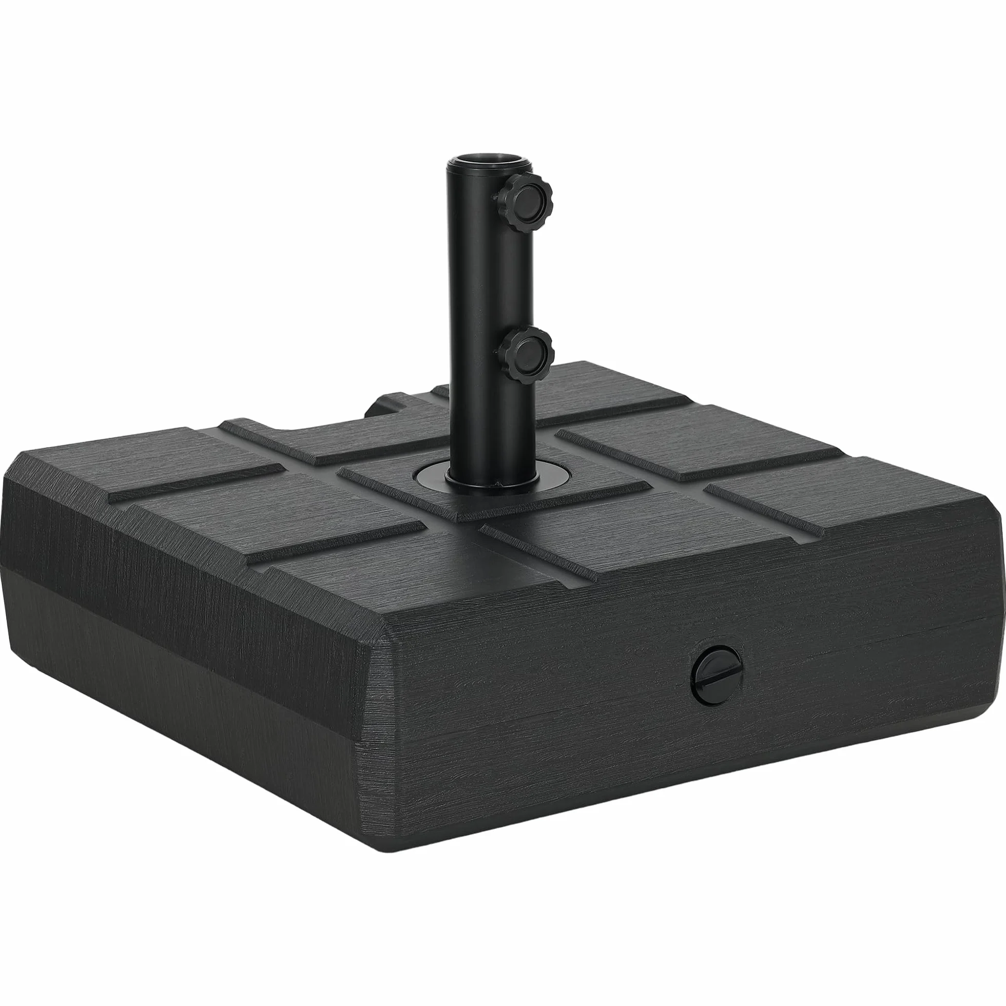 Outsunny Base per Ombrellone da Giardino Riempibile con Maniglia Incorporata e Beccuccio Laterale, Basamento per Ombrellone in HDPE, per Pali di Ombrelloni da Ø38/48 mm, 49x49x36.5 cm, Nero