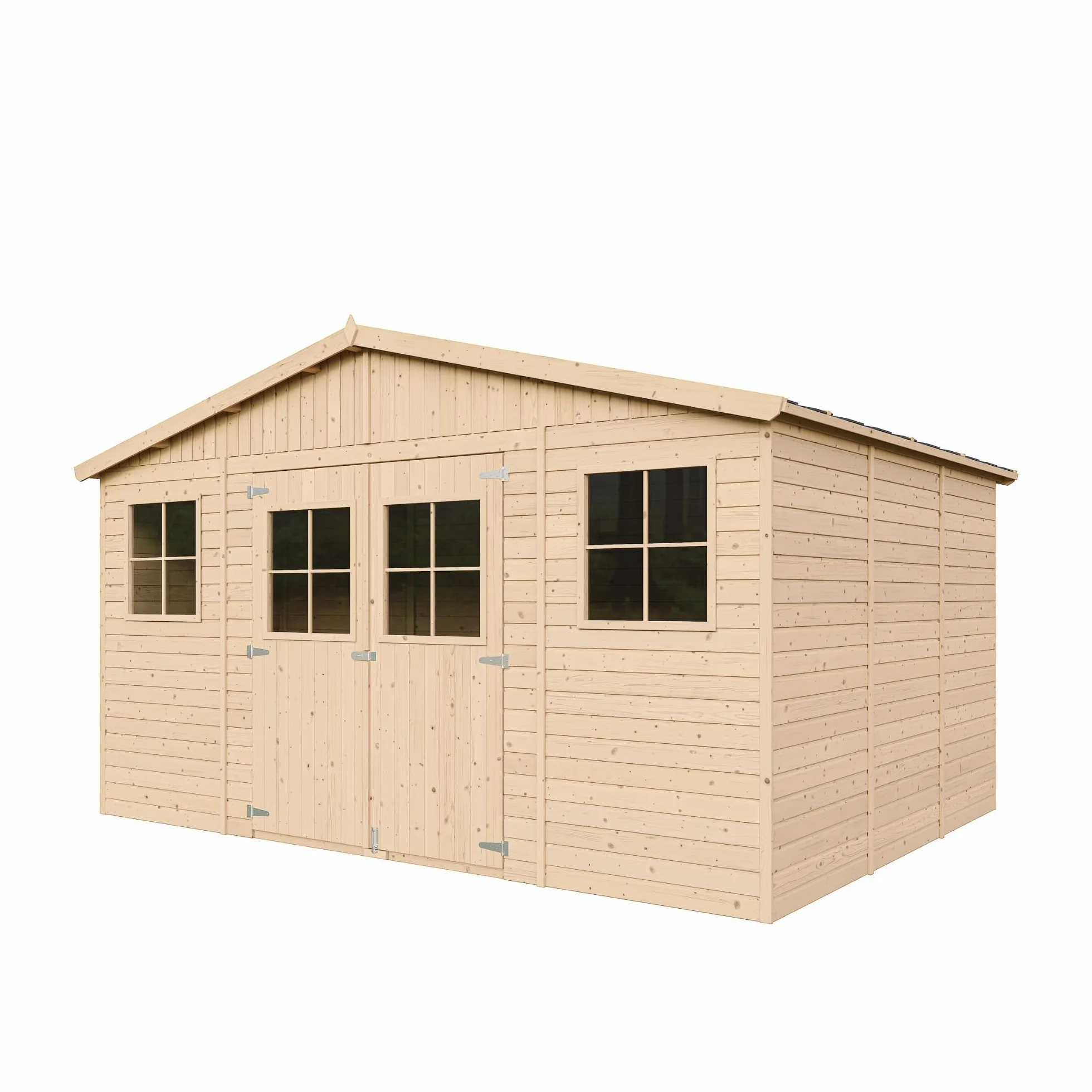 Casa da giardino in legno naturale A246x418x320 cm/12 m²- Magazzino esterno con finestre - Capanno da giardino - Bici, Deposito attrezzi e rimessa TIMBELA M331