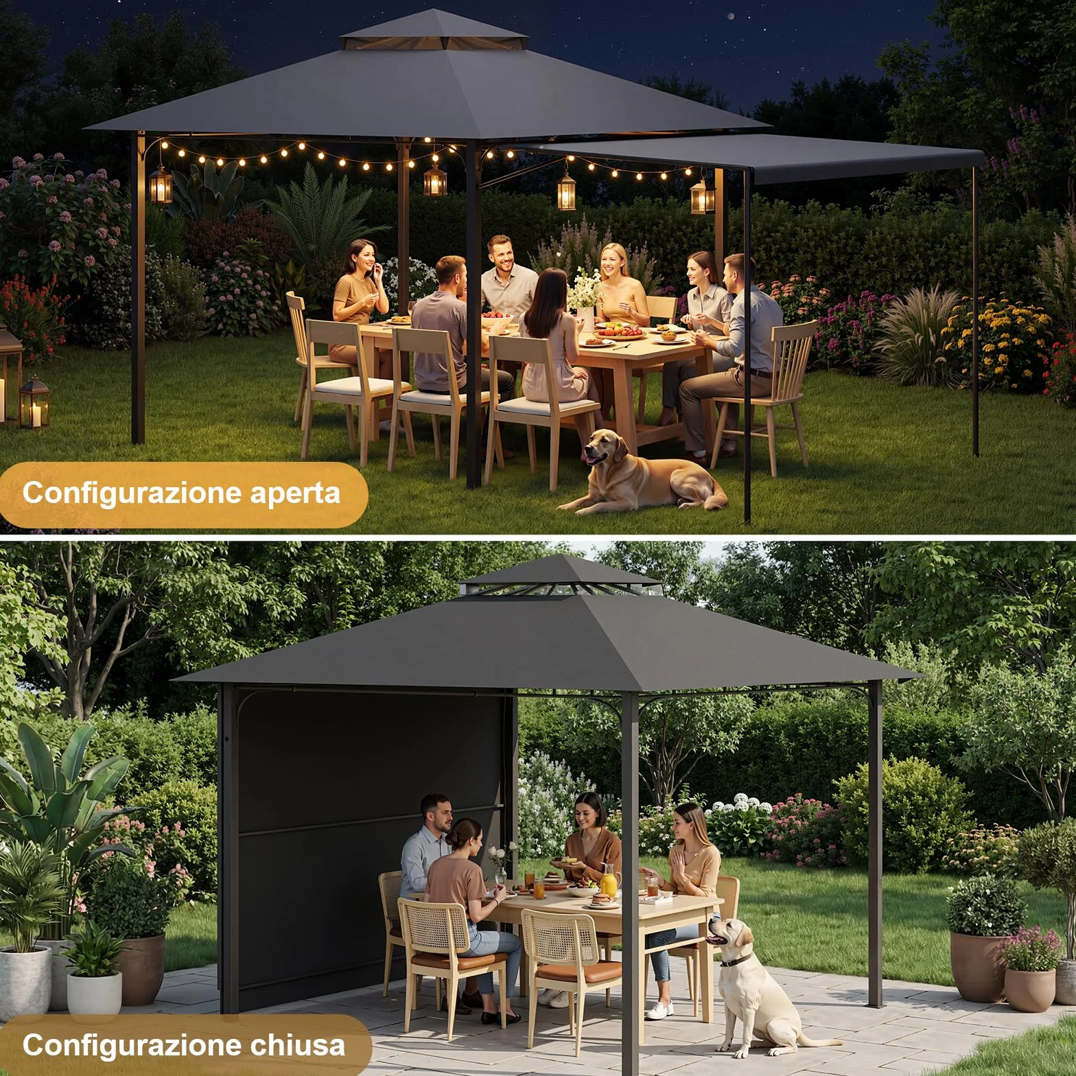 Devoko Gazebo Esterno 3x3m Impermeabile Protezione UV 50+ Pavillon Fisso Giardino 3x4.7m Grigio