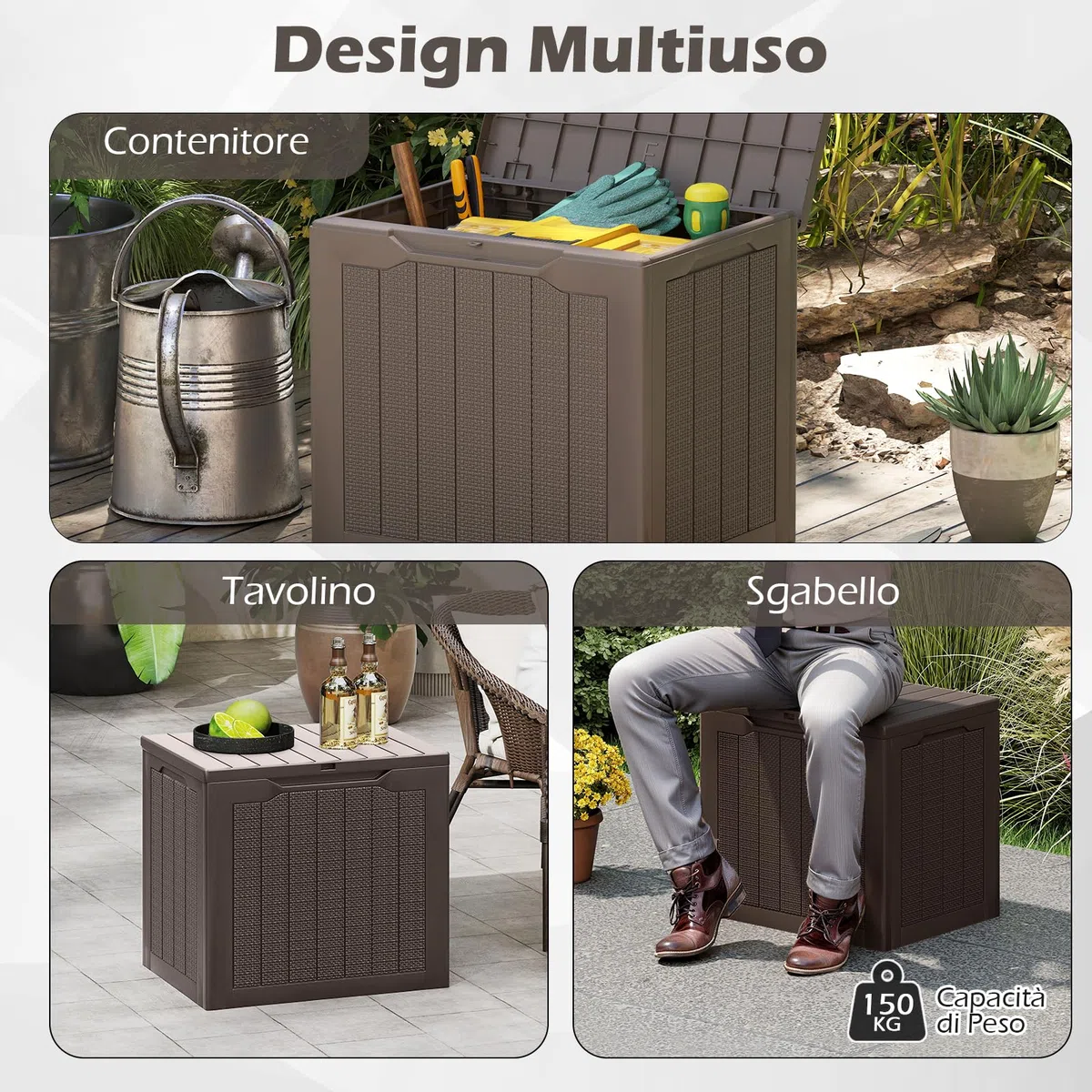 COSTWAY Baule da Esterno 106 L, Cassapanca Contenitore Impermeabile con Coperchio Bloccabile e Maniglie Laterali, per Giardino, Terrazzo e Cortile, 56 x 41 x 50,5 cm (Marrone)