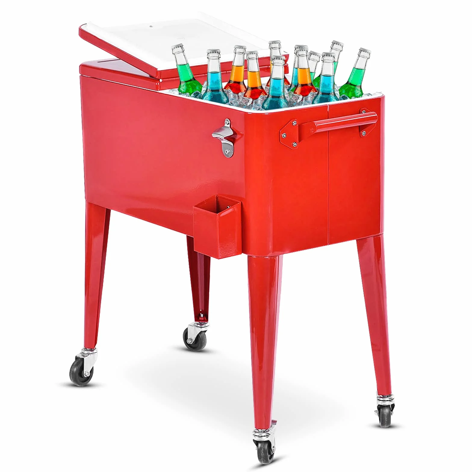 COSTWAY Carrello Portavivande Refrigerante 76L con Ruote Bloccabili e Apribottiglie 79x40x87 cm