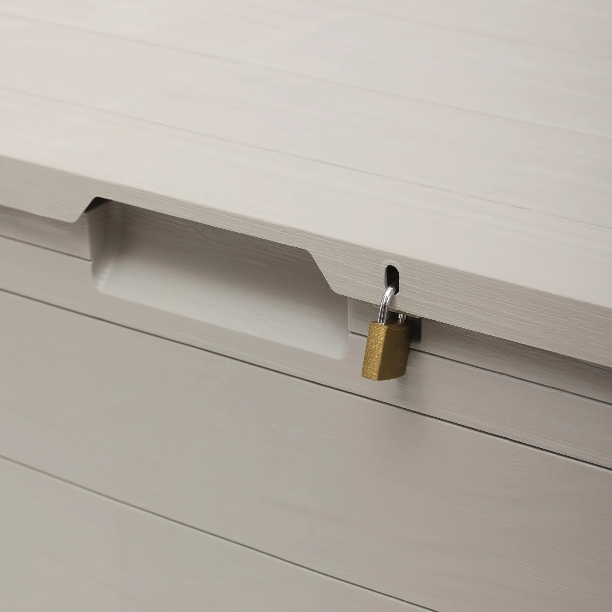 Toomax Multibox Woody's 160L portattrezzi 77,5x44,5x52,7h effetto legno grigio tortora plastica resistente UV foro lucchetto esterni