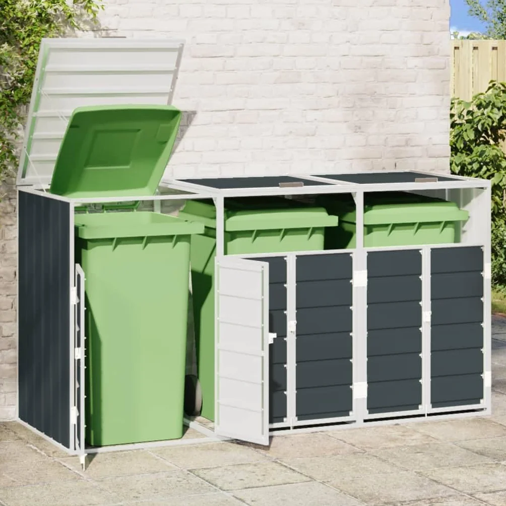 vidaXL Copribidone con Ruote per 3 Bidoni Antracite 216x81x115 cm Acciaio